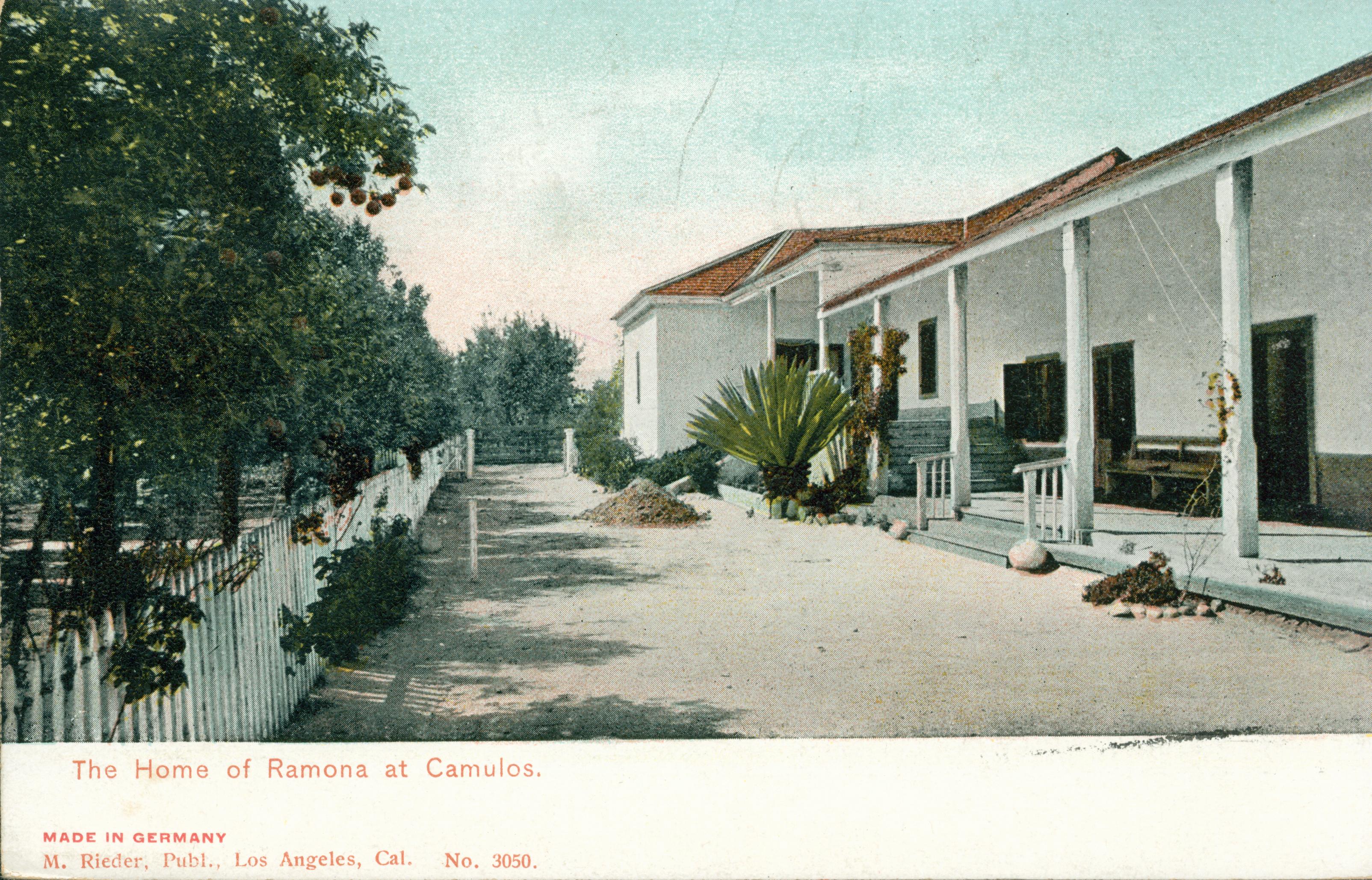 Shows the exterior of the Camulos Rancho